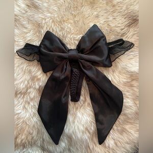 Beautiful Black Silk Bow Thong Lingerie